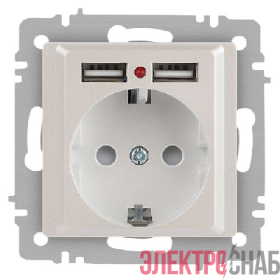 Розетка 1-м СП Accent 6-410-06 16А IP20 250В P+E Schuko + 2хUSB защ. шторки перламутр. Intro Б0063700