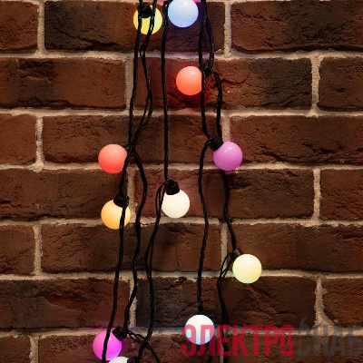 Гирлянда светодиодная "Мультишарики" 10м d38мм 40LED RGB 5Вт 220-240В IP65 провод ПВХ черн. Neon-Night 303-579