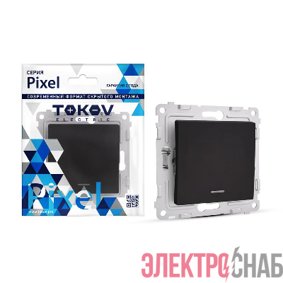 Выключатель 1-кл. СП Pixel 10А IP20 с индикатором механизм карбон TOKOV ELECTRIC TKE-PX-V1I-C14