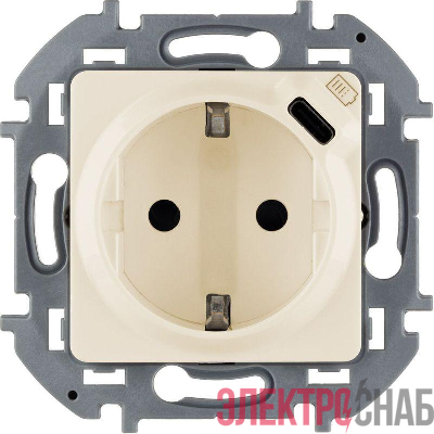 Розетка 1-м СП Inspiria 16А IP20 250В 2P+E немецк. стандарт с заряд. устройством USB тип C 1.5А 5В механизм сл. кость IEK 673771