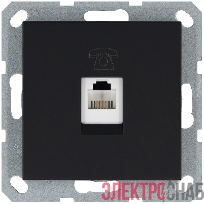 Розетка телефонная 1-м RJ11 механизм черн. матов. soft touch JasmartG6101PB