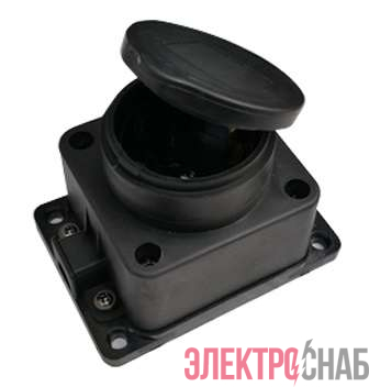 Розетка 1-м 16А IP44 с защ. крышкой настен. с заземл. каучук 9321 черн. IN HOME 4690612010250