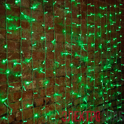 Гирлянда светодиодная "Светодиодный Дождь" 2х1.5м 192LED зел. 12Вт 230В IP65 постоян. свечение провод прозр. Neon-Night 235-304-6