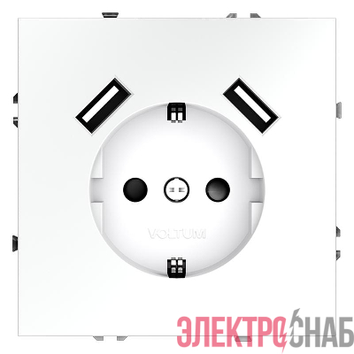 Розетка 1-м СП S70 16А с USB A+A с заземл. защ. шторки механизм бел. матов. Voltum VLS040402