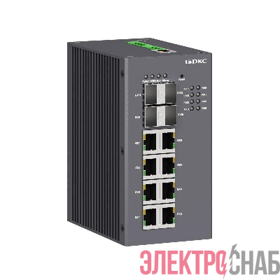 Коммутатор промышленный управляемый с поддержкой PoE 4х100Base-X 1000Base-X 10/100/1000Base-T(X) SFP слота: 8х10/100/1000Base-T(X) RJ45 PoE портов 48В DC (18-57В DC) с резервированием DKC N2000-4GX8GP-P4