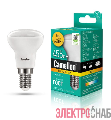 Лампа светодиодная LED6 R50/830/E14 6Вт рефлектор матовая 3000К тепл. бел. E14 455лм 170-265В Camelion 11658