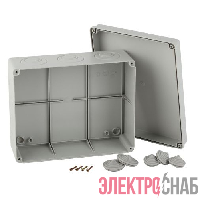 Коробка распаячная ОП КОРv 240х195х90мм на винтах кабельные вводы d28-3 шт d37-2шт IP55 Эра Б0047267