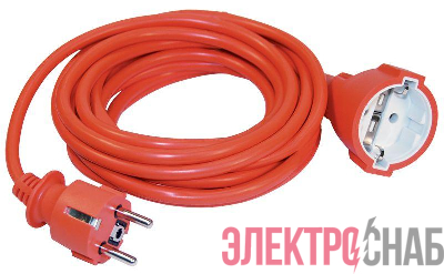 Удлинитель-шнур 1х5м с заземл. 10А IP44 УШ-01РВ 2P+PE 3х1 вилка + розетка оранж. IEK WUP10-05-K09-N