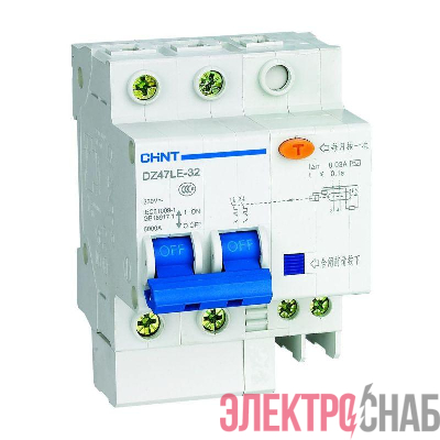 Выключатель автоматический дифференциального тока 2п С 10А 30мА тип AC 6кА DZ47LE-32 CHINT 199629