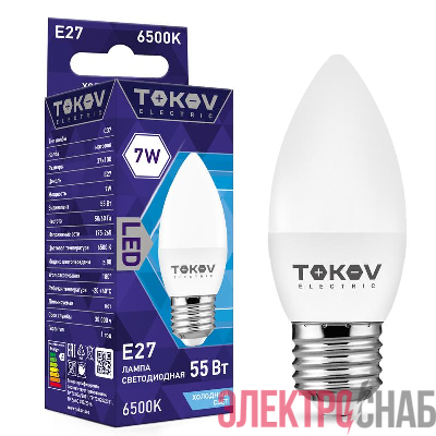 Лампа светодиодная 7Вт С37 6500К Е27 176-264В TOKOV ELECTRIC TKE-C37-E27-7-6.5K