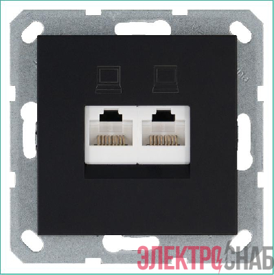 Розетка компьютерная 2-м RJ45 IP20 кат. 6 механизм черн. матов. soft touch Jasmart G6108PB