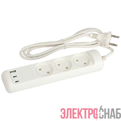 Удлинитель электрический U-3-1.5m-USB-W 3 розетки + 3xUSB A+C 1.5м 10А бел. Эра Б0069075