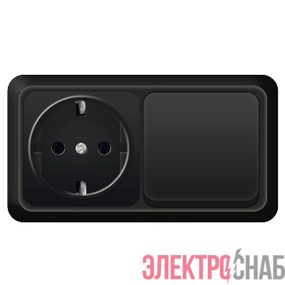 Блок ОП Олимп 1-кл. выкл.10А + роз. с заземл. 16А 220В горизонт. черн. Universal 7946806