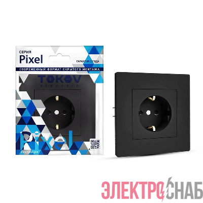 Розетка 1-м СП Pixel 16А IP20 с заземл. защ. шторки в сборе карбон TOKOV ELECTRIC TKE-PX-R1FZSF-C14