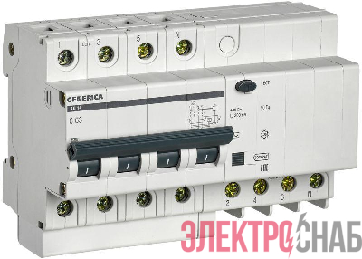 Выключатель автоматический дифференциального тока 4п 63А 300мА АД14 GENERICA MAD15-4-063-C-300