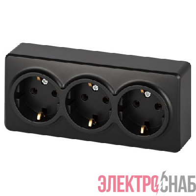 Розетка 3-м ОП Эксперт 11-2208-05 16А IP20 250В 3х2P+E Schuko с заземл. антрацит Эра Б0063007
