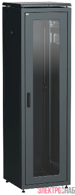 Шкаф сетевой 19дюйм LINEA N 42U 600х800мм стеклянная передняя дверь задняя металлическая черн. ITK LN05-42U68-GM