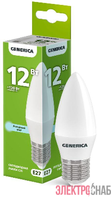 Лампа светодиодная C35 12Вт свеча 6500К E27 230В GENERICA LL-C35-12-230-65-E27-G