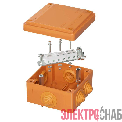 Коробка ответвительная FS 100х100х50мм 6р 450В 6А 4кв.мм с каб. вводами и клеммн. IP56 пластик. DKC FSB11604