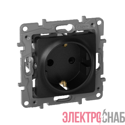 Розетка 1-м СП Etika 16А IP31 250В 2P+E с заземл. защ. шторки немецк. стандарт винтов. клеммы механизм антрацит IEK 672622