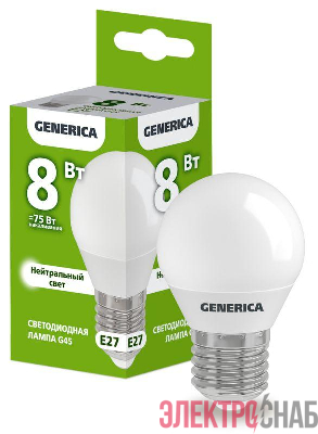Лампа светодиодная G45 8Вт шар 4000К E27 230В GENERICA LL-G45-08-230-40-E27-G