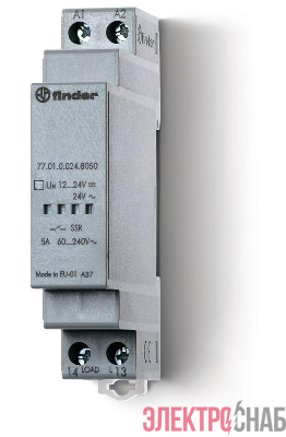 Реле модульное твердотельное выход 5А (60…240В AC) 110...240В AC функция "Включ. при пересечении нуля" 17.5мм IP20 FINDER 770182308050