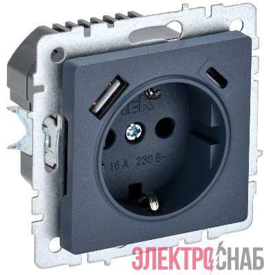 Розетка BRITE РЮш11-1-БрМ 16А с USB A+C 18Вт с заземл. защ. шторки механизм маренго IEK BR-R14-16-U22-018-K35