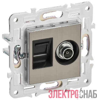Розетка двойная TV+RJ45 кат.5E SKANDY SK-A14N никель IEK SK-AK20-1-K50