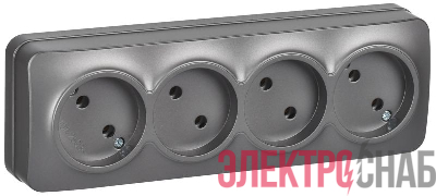 Розетка 4-м ОП GLORY РС24-2-ХСм 10А без заземл. без защ. шторок сталь матов. IEK ERH40-K46M-10
