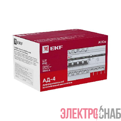 Выключатель автоматический дифференциального тока 4п 7.5мод. C 50А 30мА тип AC 4.5кА АД-4 PROxima EKF DA4-50-30-pro