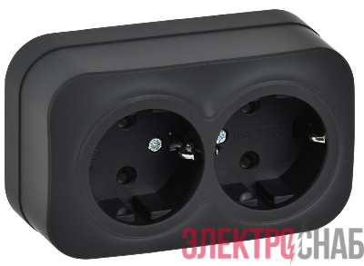 Розетка 2-м ОП GLORY РС22-3-ХЧм 16А с заземл. без защ. шторок черн. матов. IEK ERH21-K02M-16