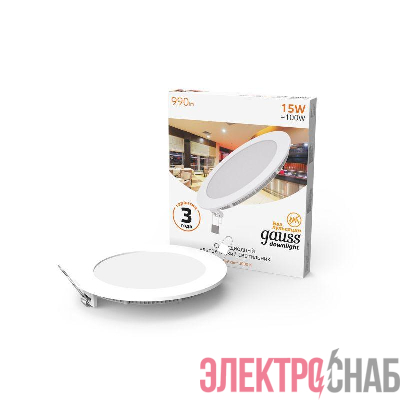 Светильник светодиодный Slim 15Вт 3000К IP20 990лм 220-240В ДВО круг бел. GAUSS 939111115