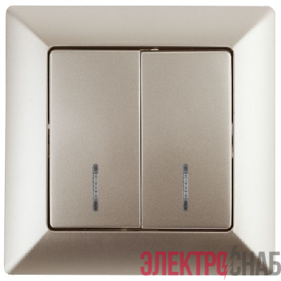 Выключатель 2-кл. СП Solo 4-105-04 10А IP20 250В с подсветкой шампань Intro Б0053596