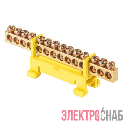 Шина нулевая PE 6х9 14 отверстий желт. изолятор тип "Стойка" на DIN-рейку латунь PROxima EKF sn0-63-14-sy