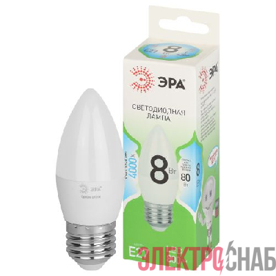 Лампа светодиодная GREEN LINE B35-8W-840-E27 GL 8Вт свеча 4000К яркий свет бел. E27 Эра Б0067104