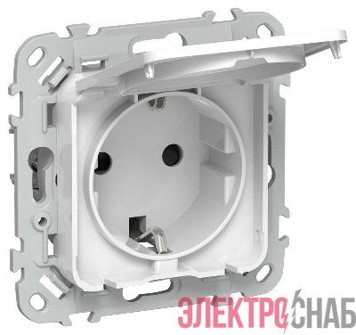 Розетка СП FLITE РСшкр11-1-44-ФлБ 16А IP44 с заземл. с защ. шторками и крышкой безвинтовое крепление механизм бел. IEK FI-R16-16-1-44-K01