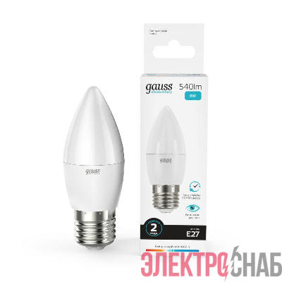 Лампа светодиодная Elementary 8Вт свеча 4100К нейтр. бел. E27 540лм GAUSS 33228