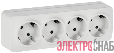 Розетка 4-м ОП GLORY РС24-3-ХБм 16А с заземл. без защ. шторок бел. матов. IEK ERH41-K01M-16