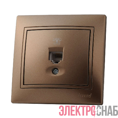 Розетка телефонная 1-м СП Mira RJ11 16А IP20 евро стандарт со вставкой свет. корич. перламутр. LEZARD 701-3131-137