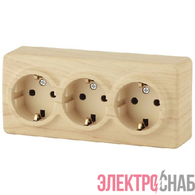 Розетка 3-м ОП Эра Эксперт 11-2209-11 16А IP20 16AX 250В 3х2P+E Schuko защ. шторки сосна Эра Б0020705