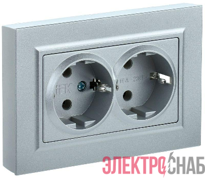 Розетка 2-м СП BRITE РС12-3-БрС 16А в сборе с заземл. без защ. шторок сталь IEK BR-R21-16-K46-F
