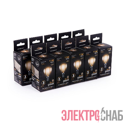 Лампа светодиодная филаментная Black Filament 11Вт P45 шар 2700К тепл. бел. E14 810лм GAUSS 105801111