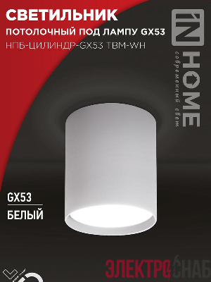 Светильник НПБ-ЦИЛИНДР-GX53 TBM-WH 80х90мм потолочн. бел. IN HOME 4690612056418