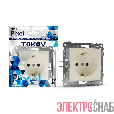 Розетка 1-м СП Pixel 16А IP20 с заземл. защ. шторки механизм беж. TOKOV ELECTRIC TKE-PX-R1ZSF-C02