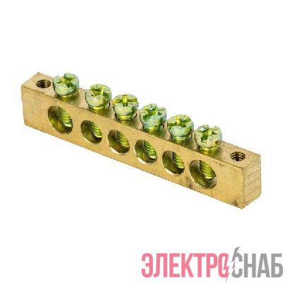 Шина PEN "ноль-земля" 8х12 6 отвер. латунь крепеж по краям PROxima EKF sn0-125-6-k