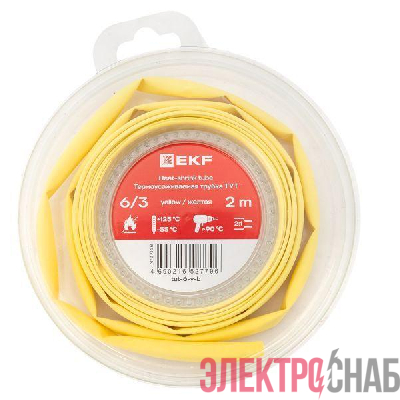 Трубка термоусадочная ТУТ нг 6/3 желт. ролик 2 м EKF tut-6-y-b