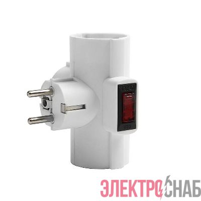 Разветвитель 3-м с заземл. 16А 3500Вт 250В Т-образ. с выключателем бел. DОМТОК 2663