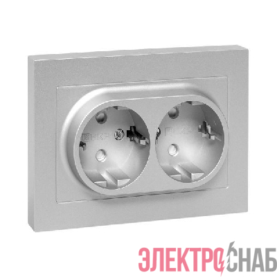 Розетка 2-м СП Эпика 16А с заземл. защ. шторки с рамкой механизм алюм. EKF UP1-SOA-211