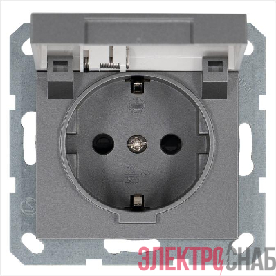 Розетка 1-м Shuko 16А IP20 с заземл. защ. шторки с крышкой механизм алюм. Jasmart G5505S