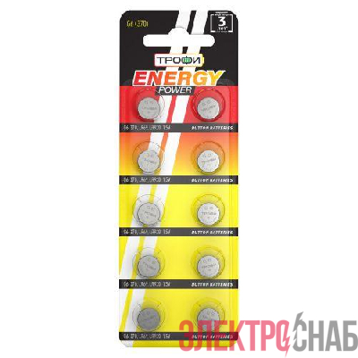 Элемент питания алкалиновый "таблетка" LR920/LR69/G6/370) (блист.10шт) Трофи C0035052